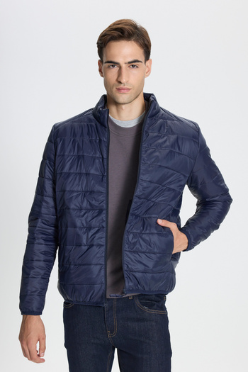 George Henry Windproof Warm Ultra Light Standard Fit Stand Collar Men's Navy Blue Puffer Jacket