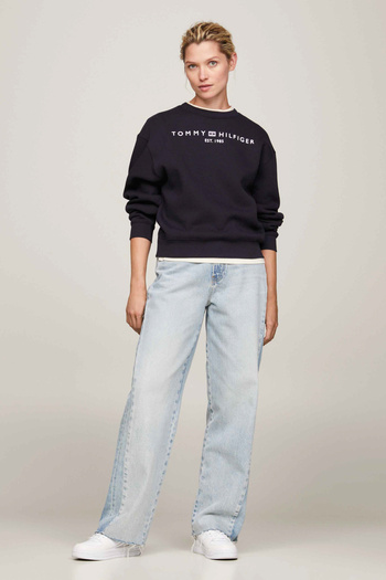 Tommy Hilfiger Nyakú nyomtatott sötétkék női pulóver MDRN REG CORP LOGO C-NK SWTSHRT