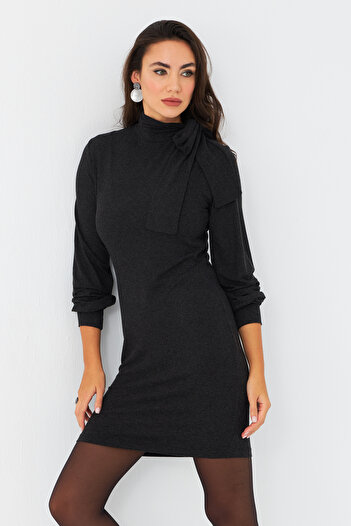 Cool & Sexy Dámské antracitové midi šaty s ohlávkou Ey2971