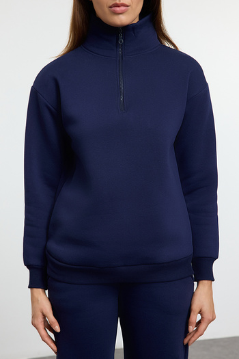 Trendyol Collection Σετ φόρμας Jogger με φερμουάρ Navy Blue Stand γιακά Fleece - TWOSS25EM00000