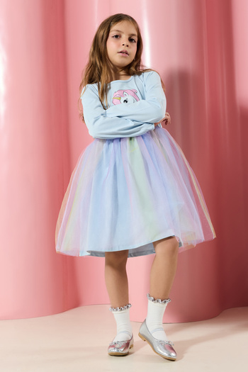 TRENDYOLKIDS Baby Blue Dívčí tutu sukně zdobené pletené šaty TKDAW25EL00030