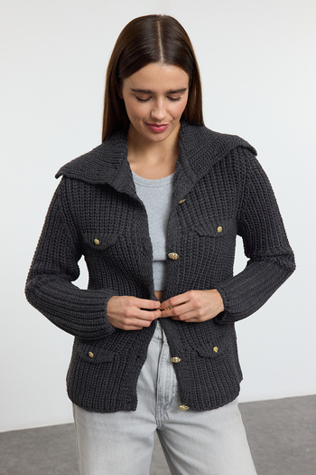 Trendyol Collection Anthracite Pocket Detailed Knitwear Cardigan Twoaw25Hi00367