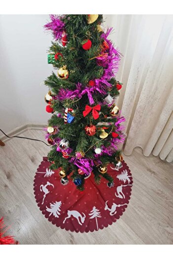 Lider MAGNESİA Red Pine Tree New Year's Patterned Geyi Cut Tree Skirt