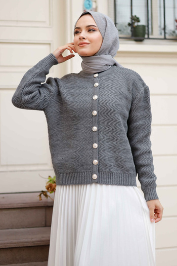 Pamuk Butik Women's Crew Neck Short Knitwear Cardigan