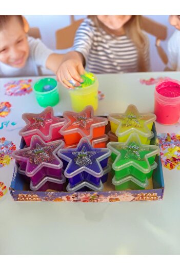 ümit toys 12 Ad.YILDIZ Kutuda YILDIZ SLİME 6 Renk Hazır Slime-Hazır Slaym,Oyun Hamuru .