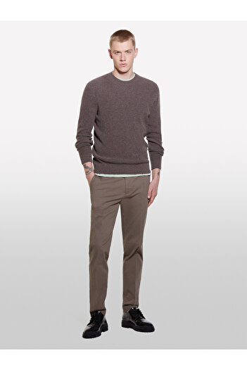 Sisley Ανδρικό παντελόνι Chino από βαμβακερό καφέ μείγμα με λεπτή εφαρμογή