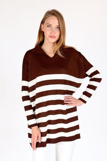 Rays Bitter Brown 5340 Model Polo Neck Ριγέ τουνίκ