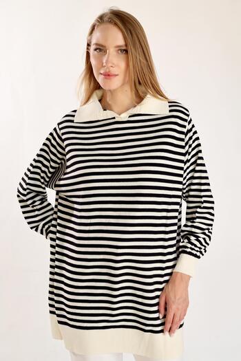 Rays 5345 Ecru Polo Neck Slim Line Tunic