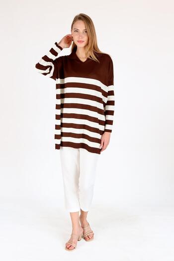 Rays Bitter Brown 5340 Model Polo Neck Ριγέ τουνίκ