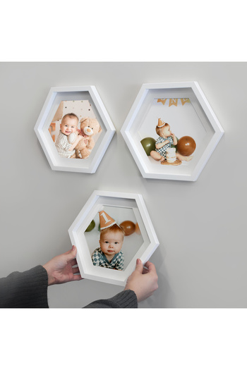 Nobbystar Adhesive Disconnect Large Size White Hexagonal Frame with Paspart - Pack of 3