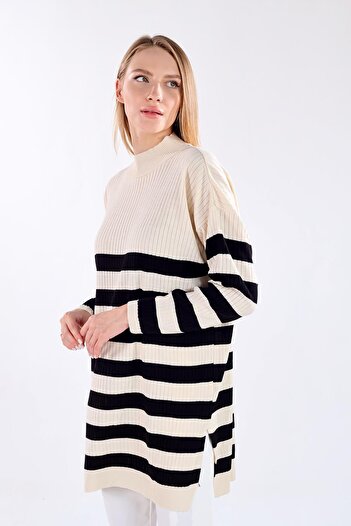 Rays Ecru 5330 Striped Knitwear Tunic