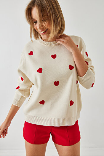 Bianco Lucci Women's Heart Embroidered Knitwear Sweater 14320 60351780