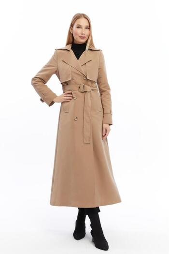 Jamila Long Length Trench Coat with Buttons and Belt