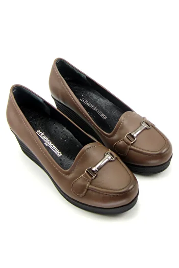 Erkan Saçmacı Maika Brown Leather Wedge Heeled Casual Shoes