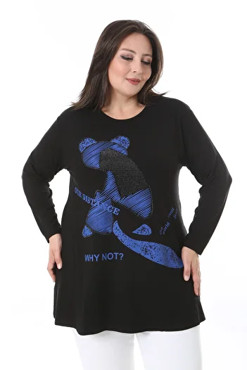 XL Modam Women's Black Print Plus Size Tunic