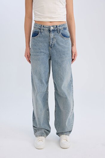 DeFacto High Waist Baggy Fit Long Jeans - Washed Trousers D0665ax24au