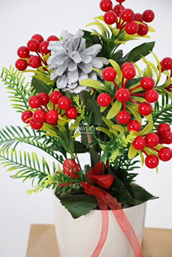 Yapay Çiçek Deposu Artificial Christmas Kokina Table Decor 30 cm (Cream Flower Pot)