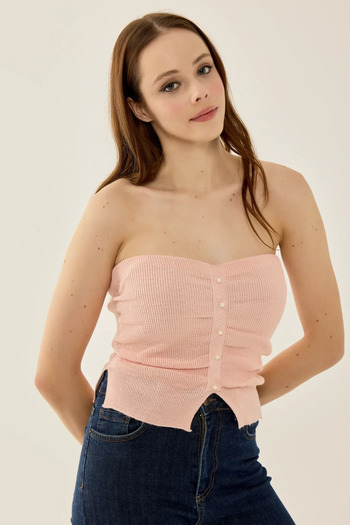 Hiccup Strapless Pearl Detailed Knitwear Top