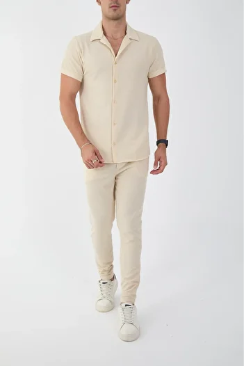 MCZ Beige Color Slim Fit Men's Trousers - Shirt Bottom Top Set