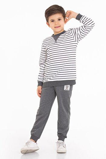 CiciTime Çocuk Modası Boy's Striped and Patterned Top and Bottom Suit for Daily and School