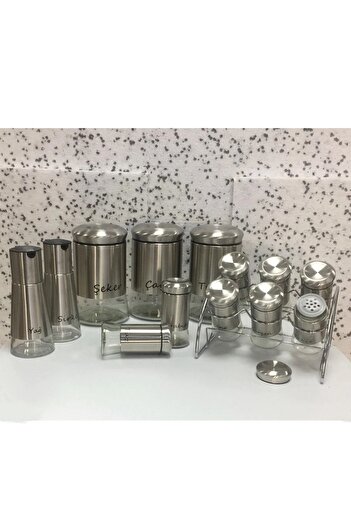 Pinkev 13 Piece Glass Spice Rack Spice Set - Inox