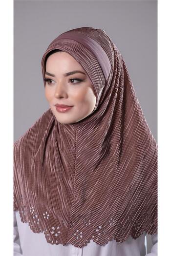 HÜRREM BONE Eșarfă Hijab împletită, practică, de nurcă, țesătură Fukuro, plisată, cu model de flori, tăiere cu laser 1829_10
