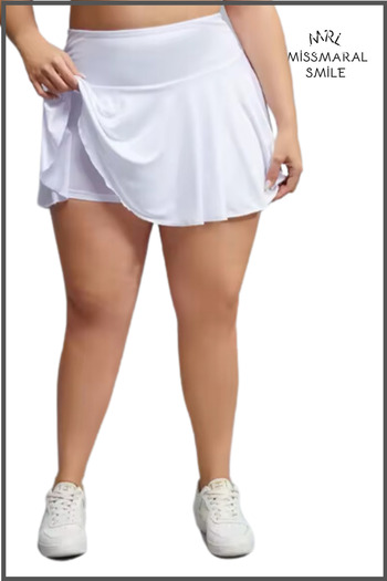 missmaral White High Waist Flounce Large Size Skirt - Swim Shorts with Shorts