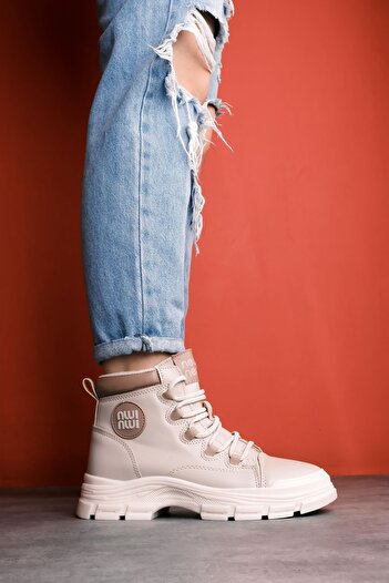 Lal Shoes & Bags Ross Γυναικείες Δαντέλες Λεπτομερείς Μπότες-Κρέμα