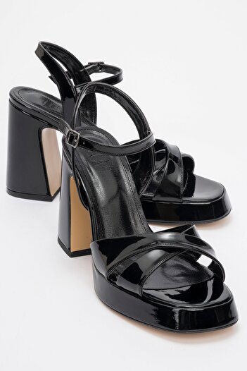 LuviShoes Lello Black Patent Leather Women's Platform Heeled Shoes