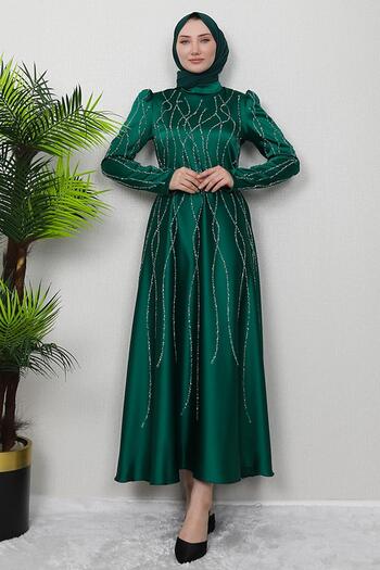 GİZ AGİYİM Βραδινό φόρεμα Emerald Carving Satin