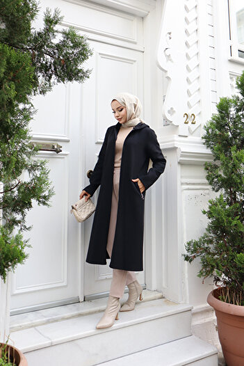 new ats Hooded Zippered Pocket Cashew Coat