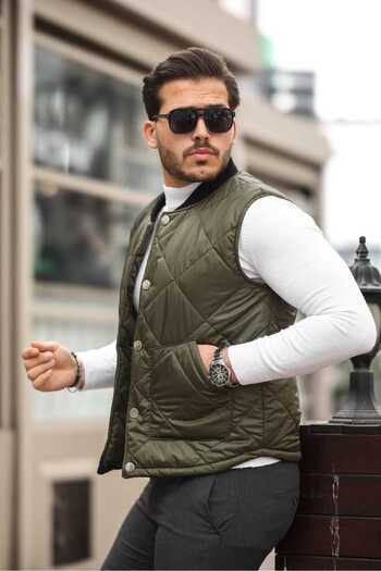 BYzıt Men's Snap Fastener Quilted Quilted Vest
