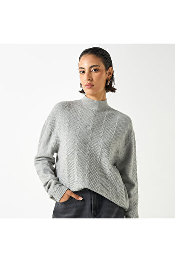 2Xtremz Textured High Neck Sweater with Long Sleeves