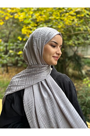 shalby Hijab Silky Cotton Jacquard Match Pattern Shawl Silver