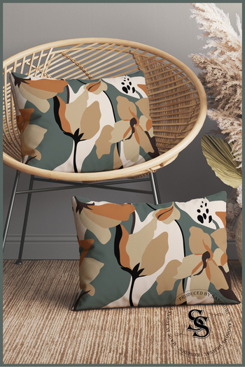 SasoHome 2-Piece Rectangular Throw Pillow Cover with Surreal Flowers Pattern on Modern Cream Floor