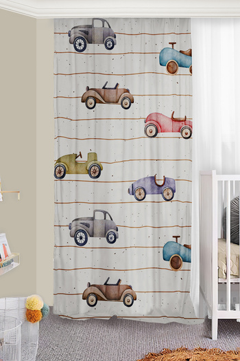 Bebişim Halı Cute Cars Double Winged Children's Room Background Curtain