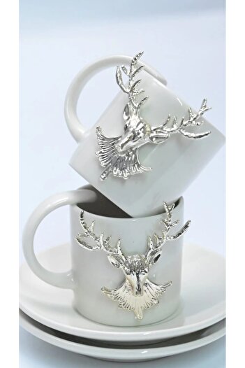 iQey Home Silver Deer Detailed Coffee Cup Set