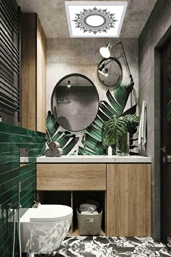 Gökyüzü Panel Modern Banyo Avize Desinist Led Tavana Model Avize, 60watt Beyaz Işık, 60x60cm Modern Kare Avize,