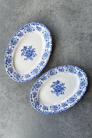 porselenden Antique Breakfast Premium Porcelain - Set of 2 20 cm Blue Boat Presentation Serving