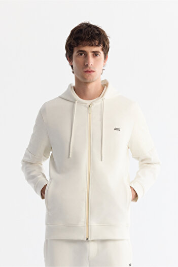 Avva Чоловічий екрю капюшон з бавовняною блискавкою еластан Regular Fit Sweatshirt A42Y1264