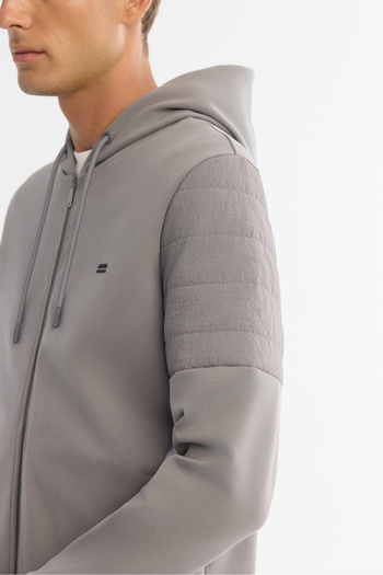 Avva Men's Gray Hooded Cotton Zippered Elastane Regular Fit Sweatshirt A42Y1264