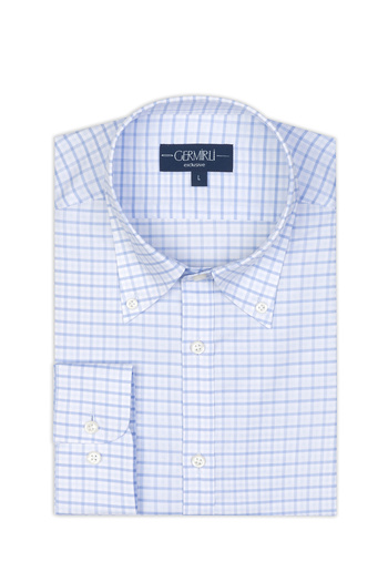 Germirli White Square Print Albini Relax Formula Tailor Fit Pure Cotton Exclusive Shirt