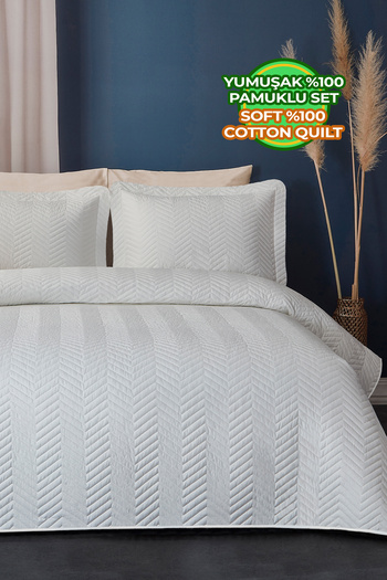 Evlen Home Collection Ross Quilted Striped Single Bedspread - 100% Cotton, Daily Washable