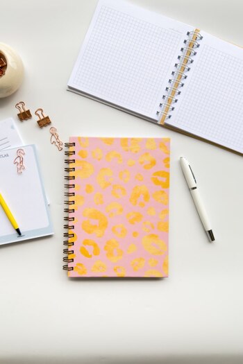 Martius Art Pink Gold Leopard Pattern A5 15X21 cm Hard Cover Spiral Line Notepad for School