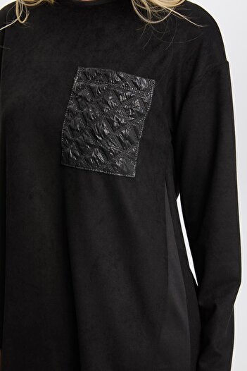 Zühre Black Quilted Tunic - Pocket Detailed T-1511