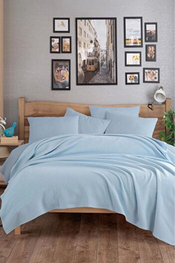 Eponj Home Ecocel Pike Örtü Çift Kişilik 200x230cm Karde BebeMavi