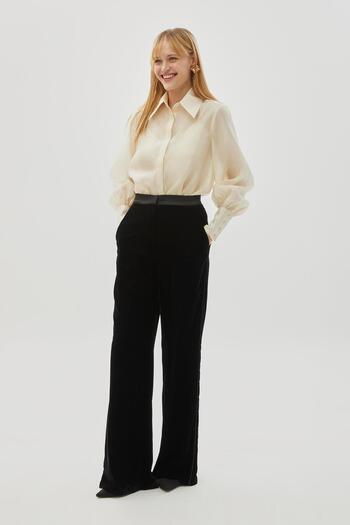 Exquise Straight Cut Velvet Black Trousers