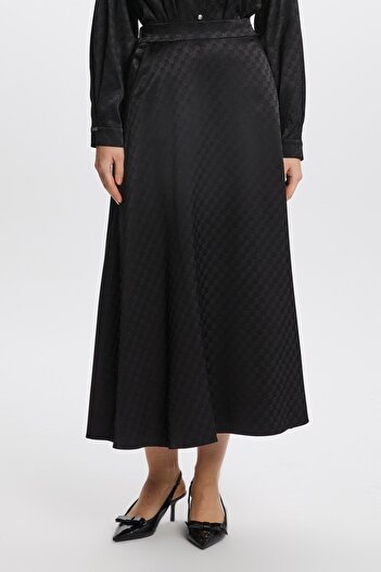 Zühre Monogram Patterned Black Skirt Etk-0174