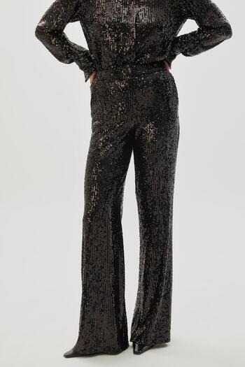 Exquise Lined Sequined Wide Leg Black Trousers