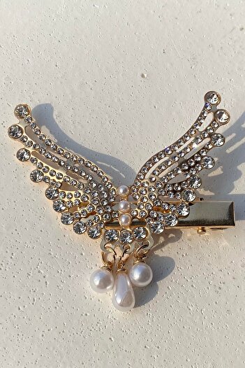 TAKIŞTIR Gold Color Butterfly Figured Pearl Detailed Side Buckle